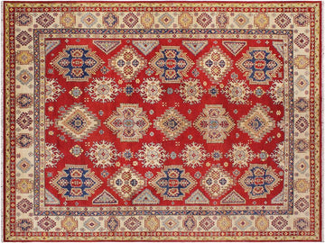 handmade Geometric Kazak Red Beige Hand Knotted RECTANGLE 100% WOOL area rug 9x12